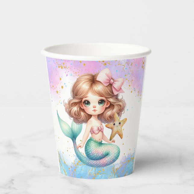Vasos De Papel Splish Splash Mermaid Fiesta Cuadros De Papel (Anverso)