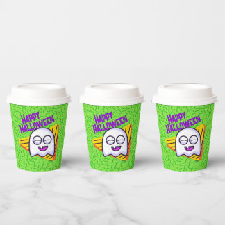 Vasos De Papel Spooky Ghost Halloween Cups - green