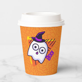 Vasos De Papel Spooky Ghost Halloween Cups - orange