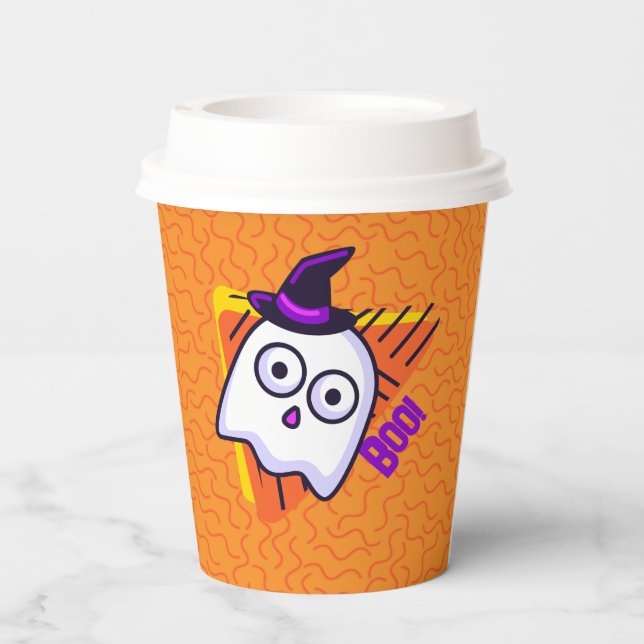 Vasos De Papel Spooky Ghost Halloween Cups - orange (Reverso )