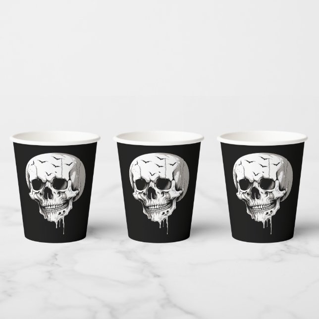 Vasos De Papel Spooky Halloween Melting Cranium With Bat Imagery  (Multi)