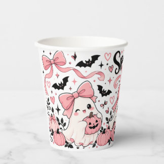 Vasos De Papel Spooky Sips Pink Coquette Halloween Fantasmas Lazo