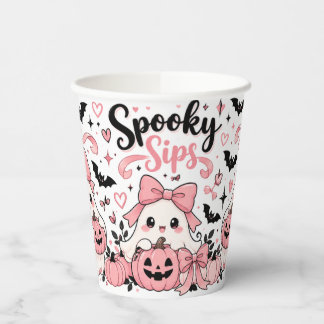 Vasos De Papel Spooky Sips Pink Coquette Halloween Fantasmas Lazo