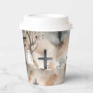 Vasos De Papel Spooky Watercolor Graveyard Halloween