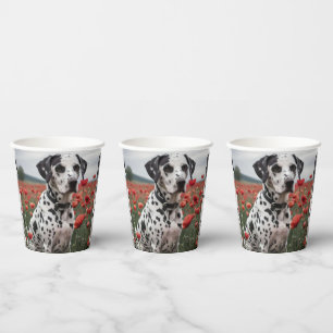Vasos De Papel **"Spots of Joy: Dalmatian in a Red Poppy Field"**
