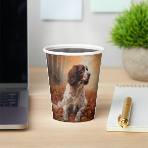 Vasos De Papel Springer Spaniel en hojas de otoño caídas inspiran