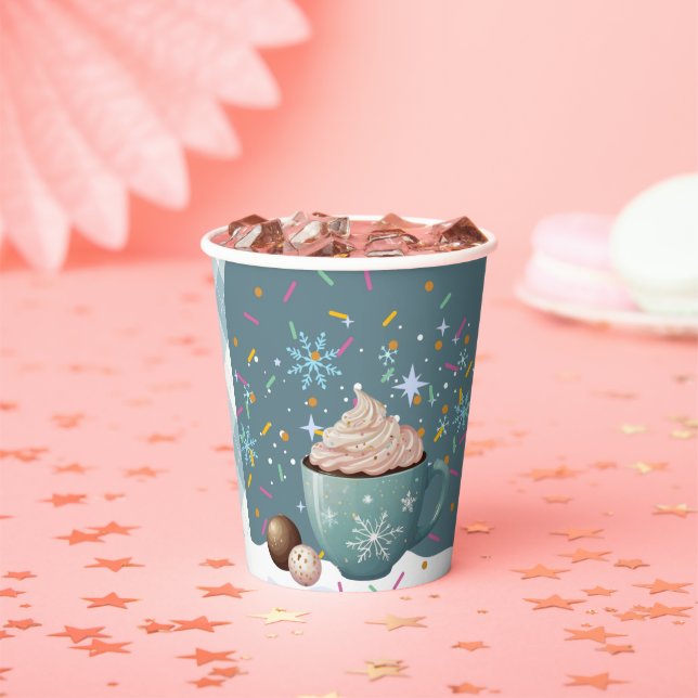 Vasos De Papel Sprinkles Hot Cocoa Winter Snowflakes Baby Shower (in situ)