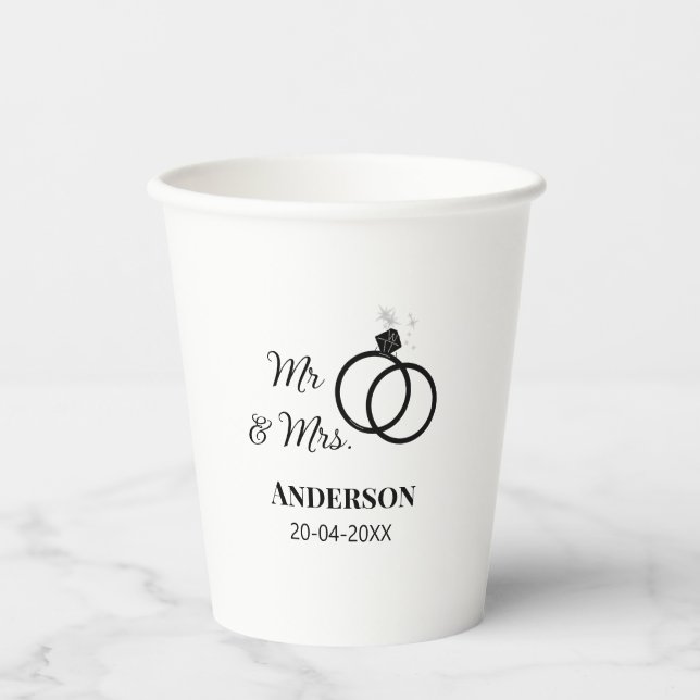 Vasos De Papel Sr & Sra agregar apellido fecha año favor de boda  (Anverso)