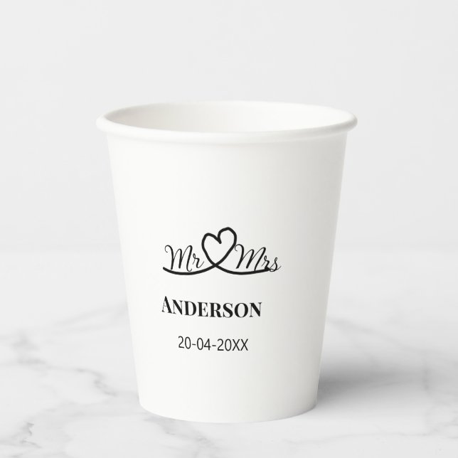 Vasos De Papel Sr & Sra agregar apellido fecha año favor de la bo (Anverso)