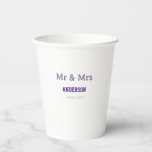 Vasos De Papel Sr y Sra agregar apellido fecha simple elegante mo