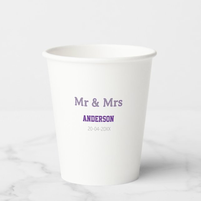 Vasos De Papel Sr y Sra agregar apellido fecha simple elegante mo (Anverso)