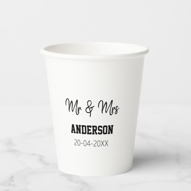 Vasos De Papel Sr. y Sra. añada apellido fecha año de boda favor  (Anverso)