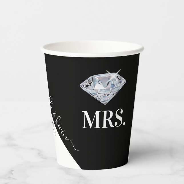 Vasos De Papel Sr. y Sra. Boda Blanco y Negro (Reverso )