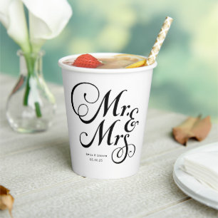 Vasos De Papel Sr. y Sra. Rustic estilo boda personalizado