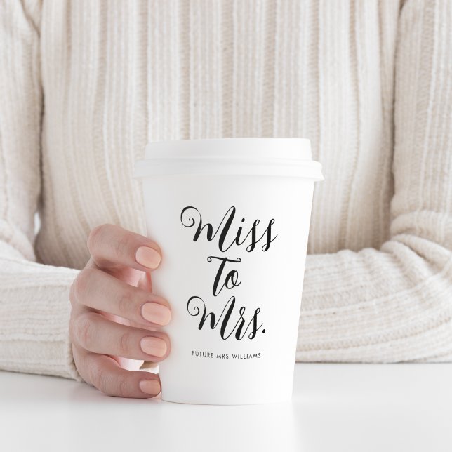 Vasos De Papel Srta. Modern Bridal Shower Bachelorette (Miss to mrs paper cup personalised with the bride's name, perfect for bachelorette party or weekend)