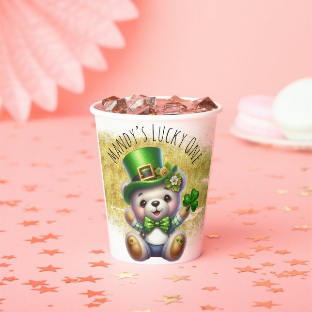 Vasos De Papel St. Patrick's Day Cute Bear Green Gold (in situ)