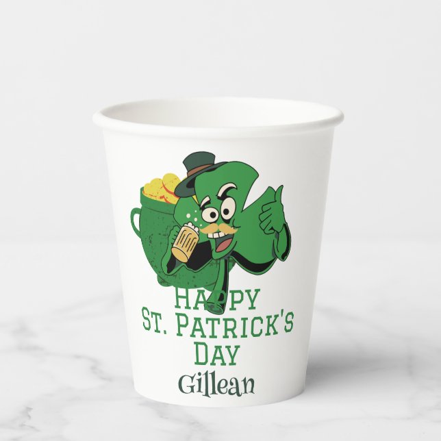 Vasos De Papel St. Patrick's Day gorra verde irlandés con suerte  (Anverso)