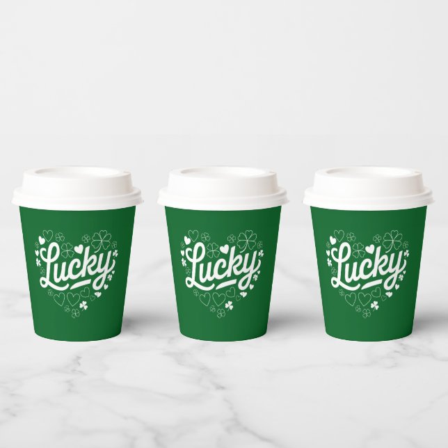 Vasos De Papel St Patrick's Day Heart Lucky Clover Shamrock (Multi)