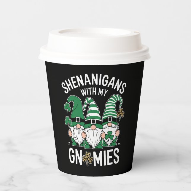 Vasos De Papel St Patricks Day Lucky Shamrock Leopard Gnomes (Anverso)