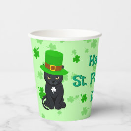 Vasos De Papel St. Patrick's Day Shamrock Pot of Gold Black Cat