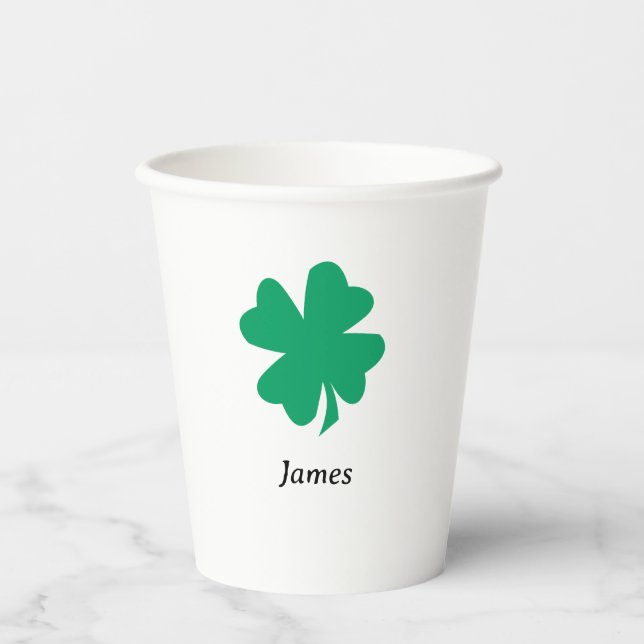 Vasos De Papel St Patrones Día Nombre personalizado Monograma hoj (Anverso)