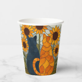 Vasos De Papel Stained Glass Cats and Sunflowers Art Design