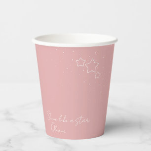 Vasos De Papel Star Trio en rosa y blanco con mensaje y nombre
