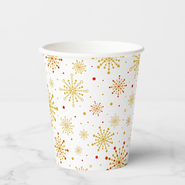 Vasos De Papel Starburst Retro Atomic MidCentury Mod Red & Gold (Anverso)