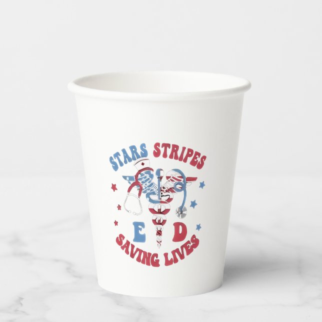 Vasos De Papel Stars Stripes E D Salvando vidas (Anverso)