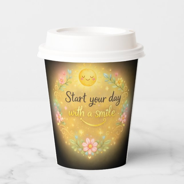 Vasos De Papel Start Your Day With a Smile Coffee Cup (Anverso)