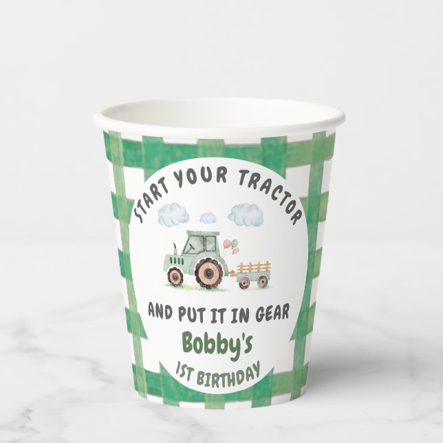 Vasos De Papel Start Your Tractor 1st Birthday (Anverso)