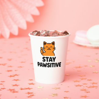Vasos De Papel stay pawsitive cute Ginger cat Paper cup