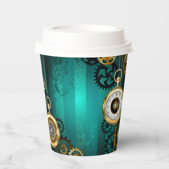 Vasos De Papel Steampunk Jewelry Watch sobre un fondo verde (Anverso)