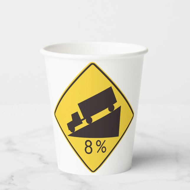 Vasos De Papel Steep Grade Traffic Sign Trucking Hauling Caution (Anverso)