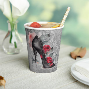 Vasos De Papel Stiletto Araña Vampy Rojo Alto Talón Grunge