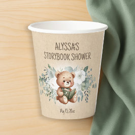 Vasos De Papel Storybook Teddy Bear Greenery Baby Shower