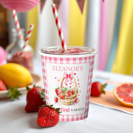 Vasos De Papel Strawberries and pink bow Berry First Birthday
