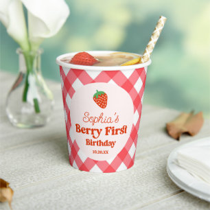 Vasos De Papel Strawberry Red Pink Berry Primer Fiesta de cumplea