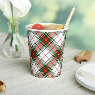 Vasos De Papel Stuart / Stewart tartan blanco rojo platillo verde