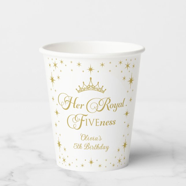 Vasos De Papel Su Alteza Real Quinto Cumpleaños Princesa de Oro 5 (Anverso)