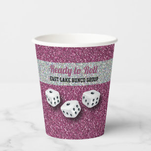 Vasos De Papel Su nombre Pink Sparkle Dice Bunco