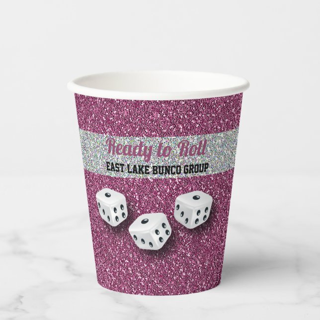 Vasos De Papel Su nombre Pink Sparkle Dice Bunco  (Anverso)