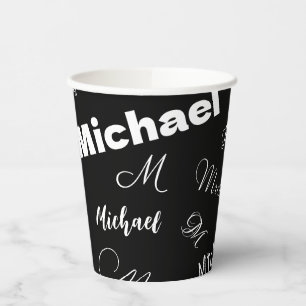 Vasos De Papel Su nombre y patrón de monograma personalizado negr