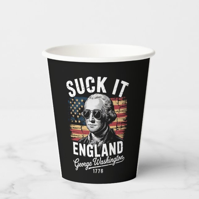 Vasos De Papel Suck It England 4 de julio George Washington 1776 (Anverso)