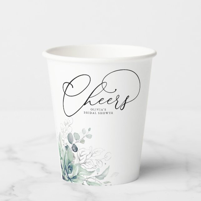 Vasos De Papel Suculentas plantas verdes plateadas dejan un elega (Anverso)