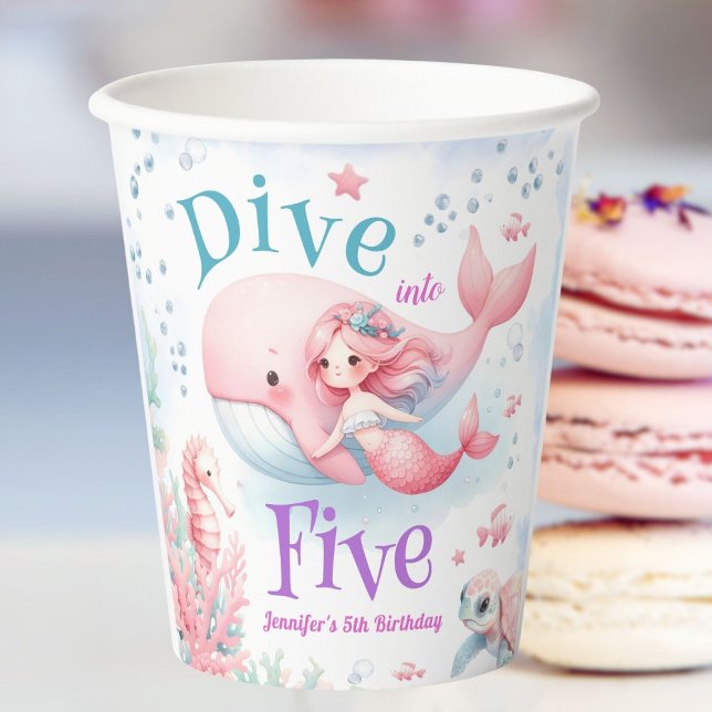 Vasos De Papel ¡Sumergirse en las cinco! Chica Sirenita Rosada Qu (Subido por el creador)