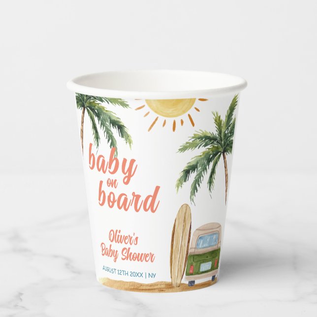 Vasos De Papel Summer Boho Surf Beach Van Baby Shower (Anverso)
