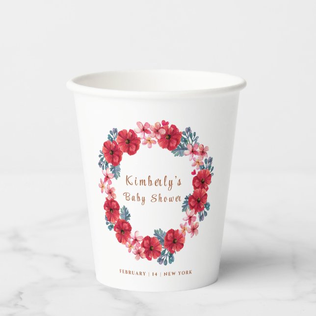 Vasos De Papel Summer Floral Wreath Baby Shower (Anverso)