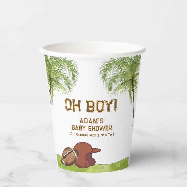 Vasos De Papel Summer Plam Tree Football Sport Boy Baby Shower  (Anverso)