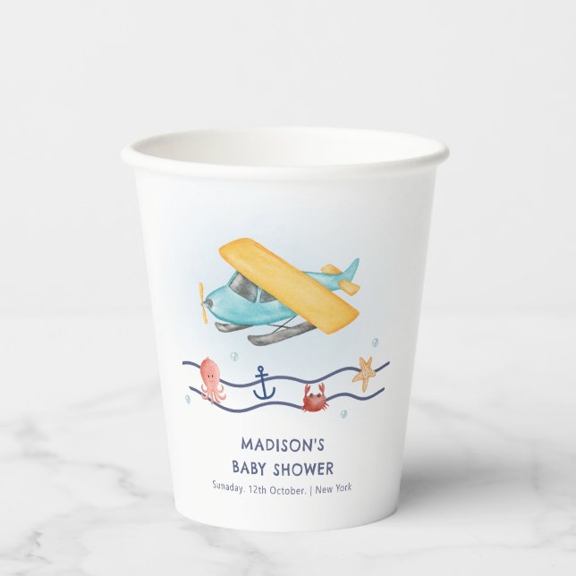 Vasos De Papel Summer Travel Adventure Sea Airplane Baby Shower (Anverso)